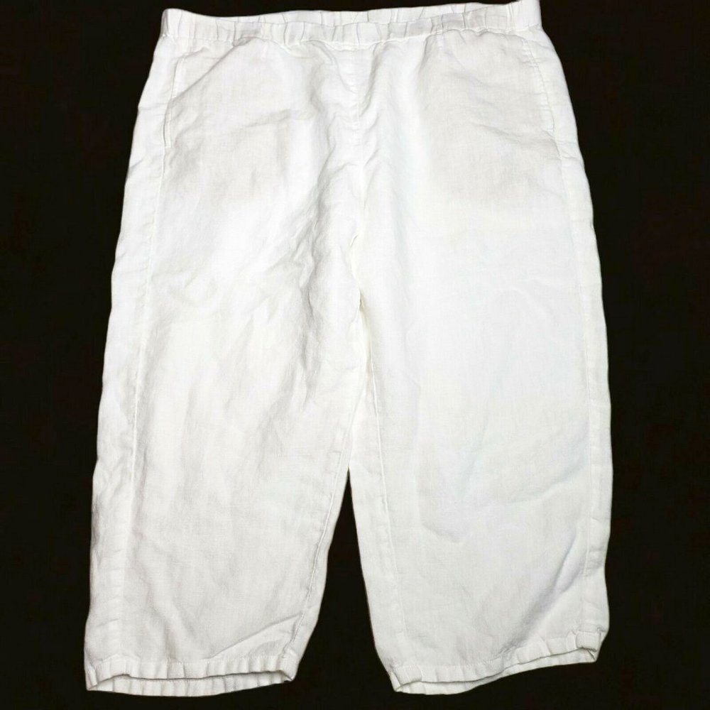 J. Jill Women's Size L Wide Leg Beach Comber 100% Linen Pants White Pockets